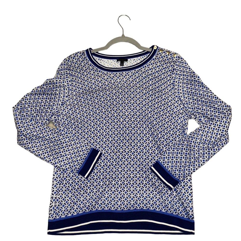 Talbots Blue Geometric Design Long Sleeve Shirt